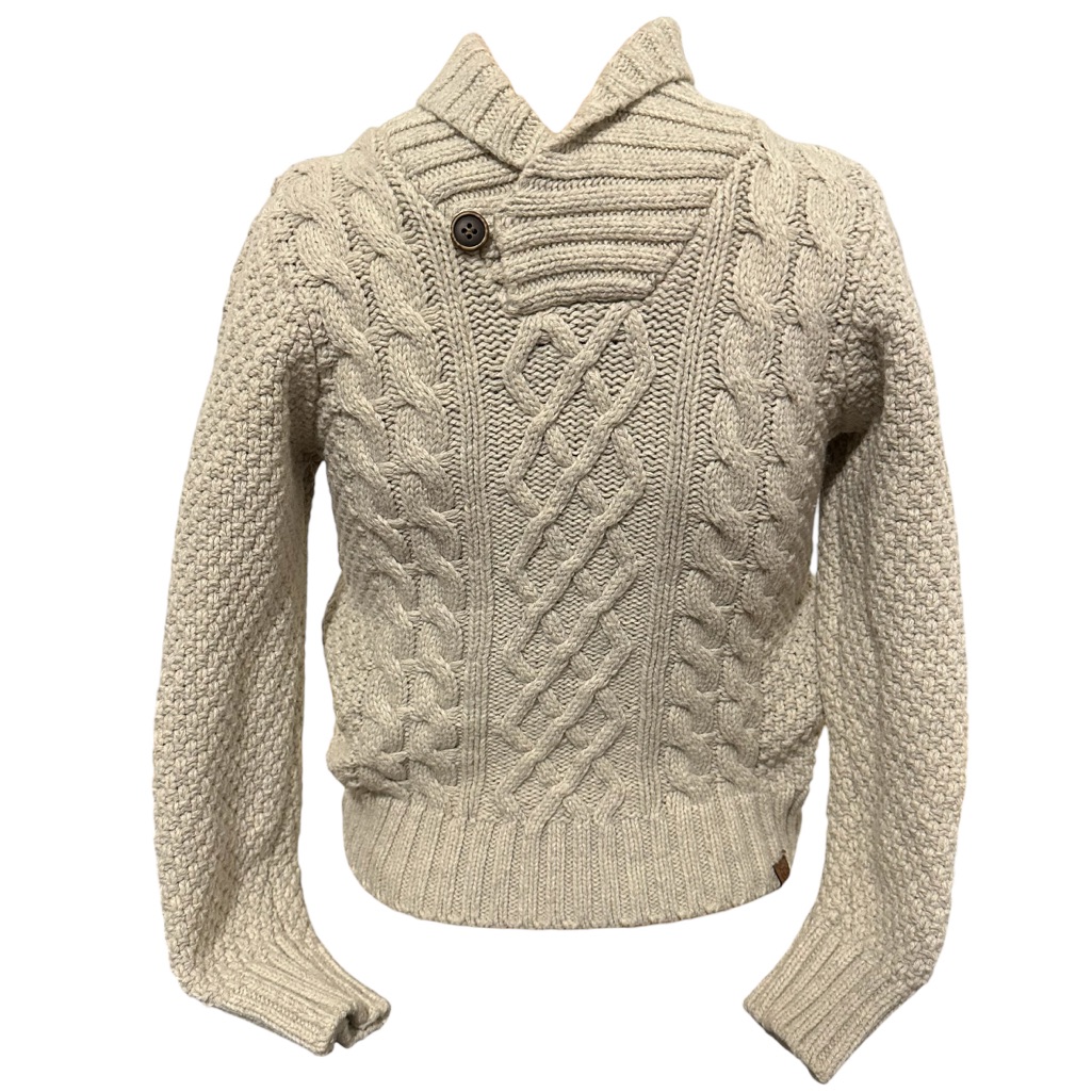 L.O.G.G. Cream Cable Knit Fisherman Sweater With Button